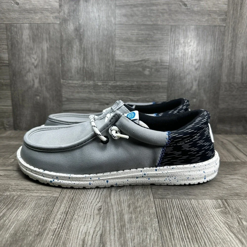 Hey Dude Wally Funk Kids J5 Grey Multi Jersey Jacquard Loafers 44184-1PO NEW